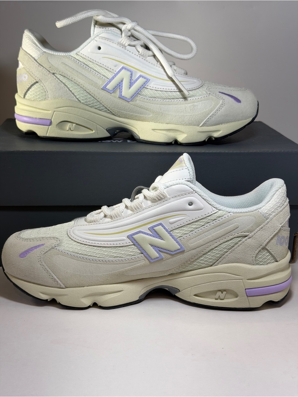 New Balance Women's Cream White Sneakers with Lavender Accents
